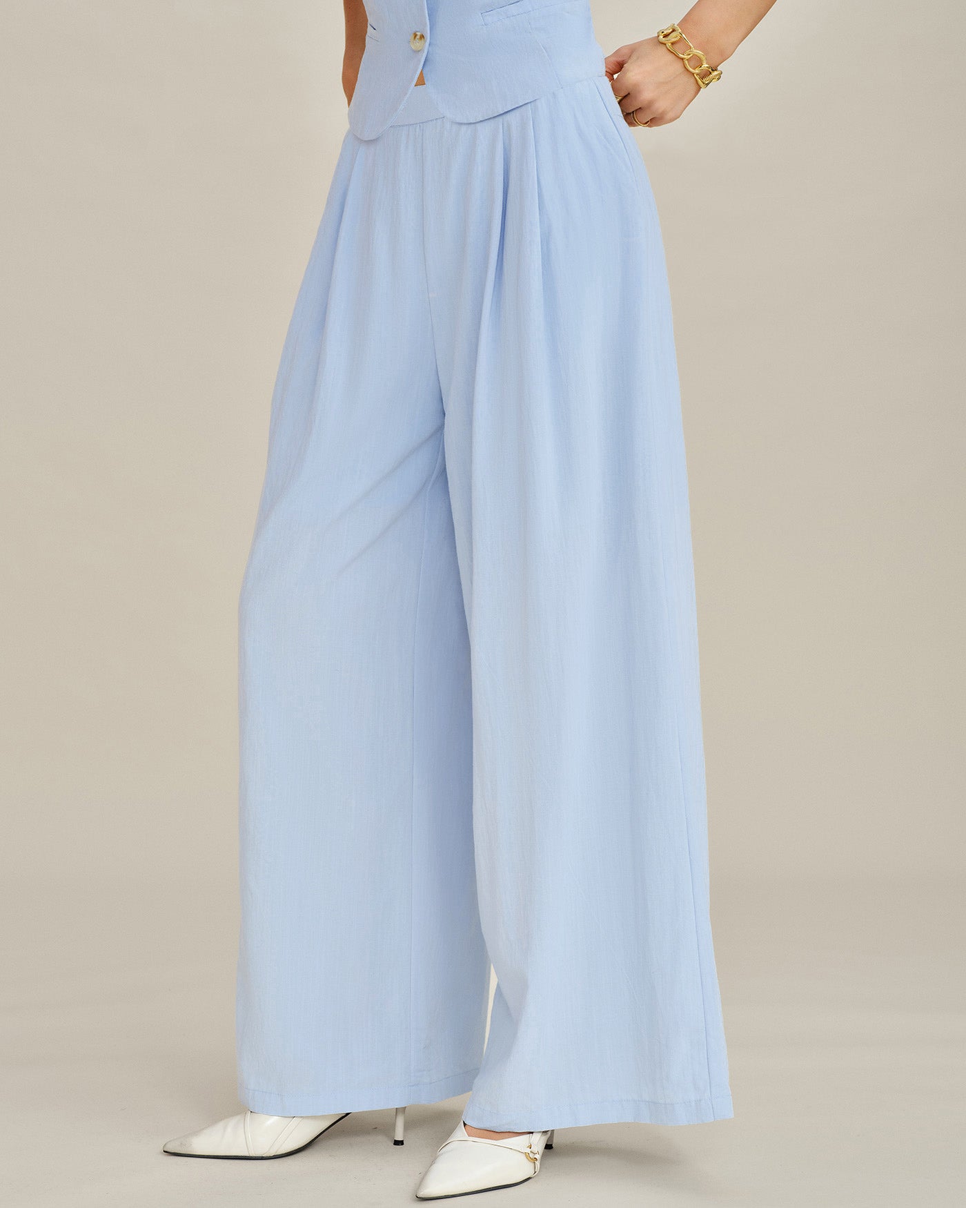 Blue Solid Pockets Straight Pants