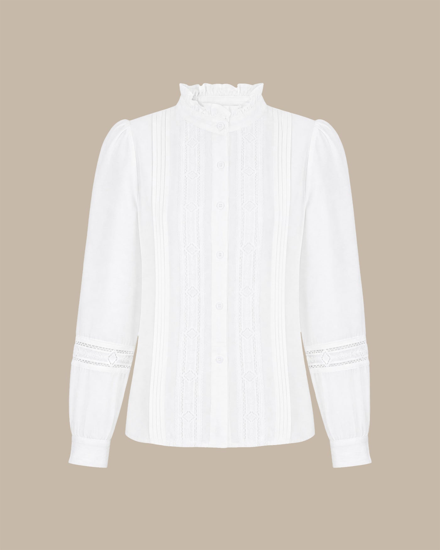 White Ruffled Splicing Button Shirt