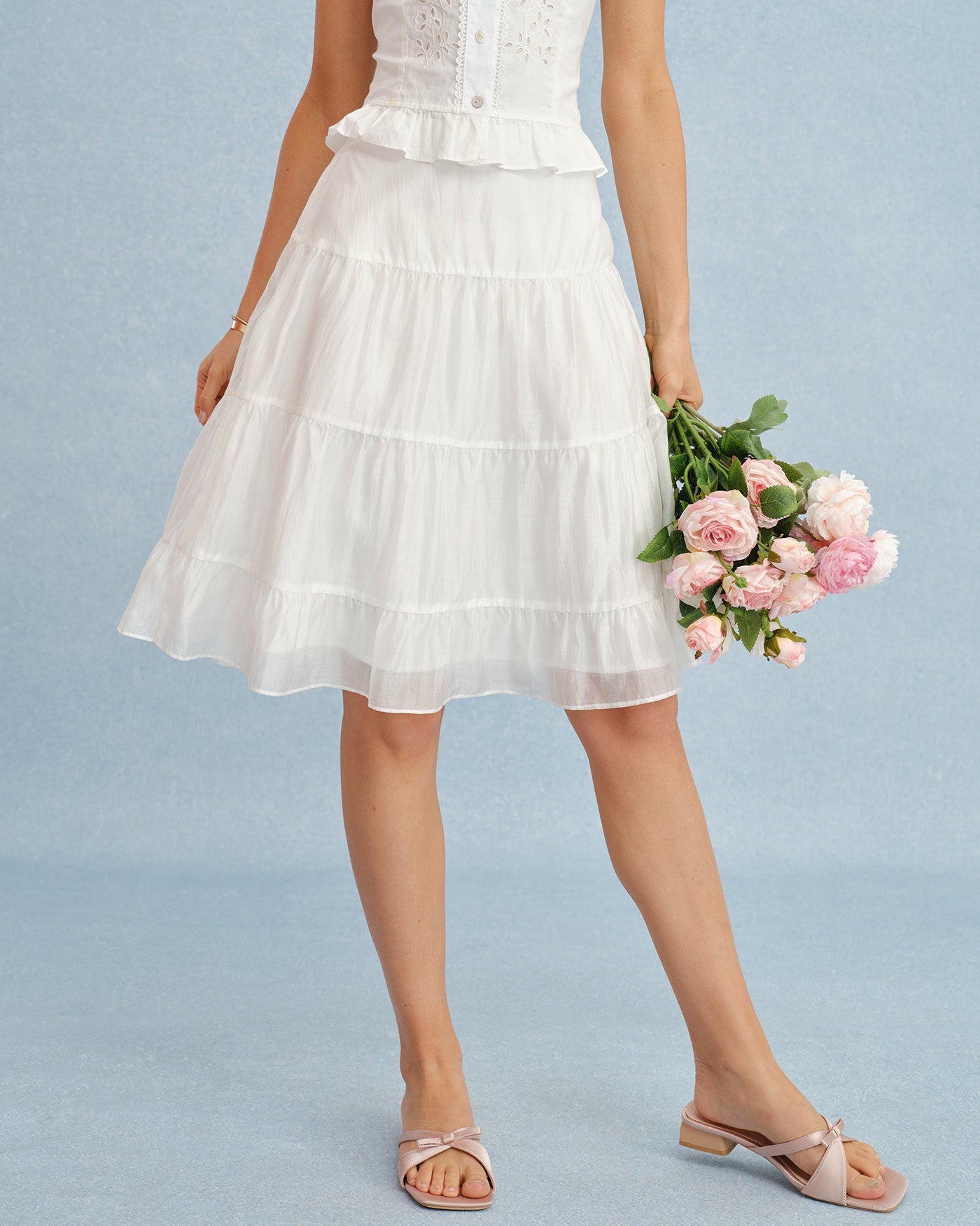 White Lace A-Line Chiffon Skirt