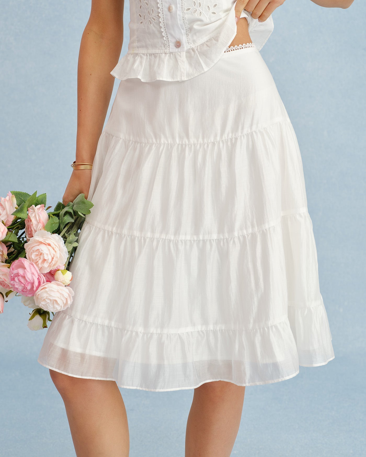 White Lace A-Line Chiffon Skirt