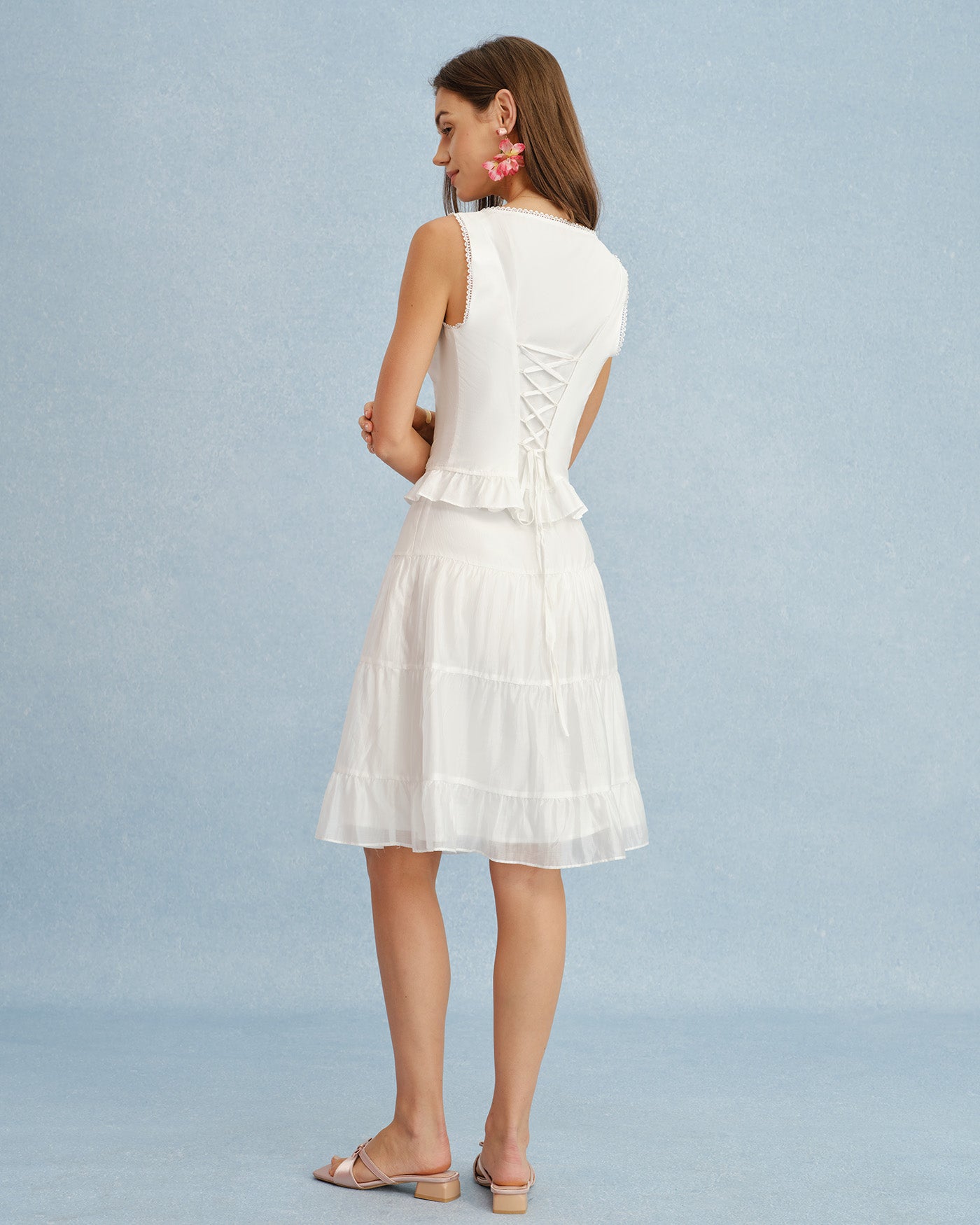 White Lace A-Line Chiffon Skirt