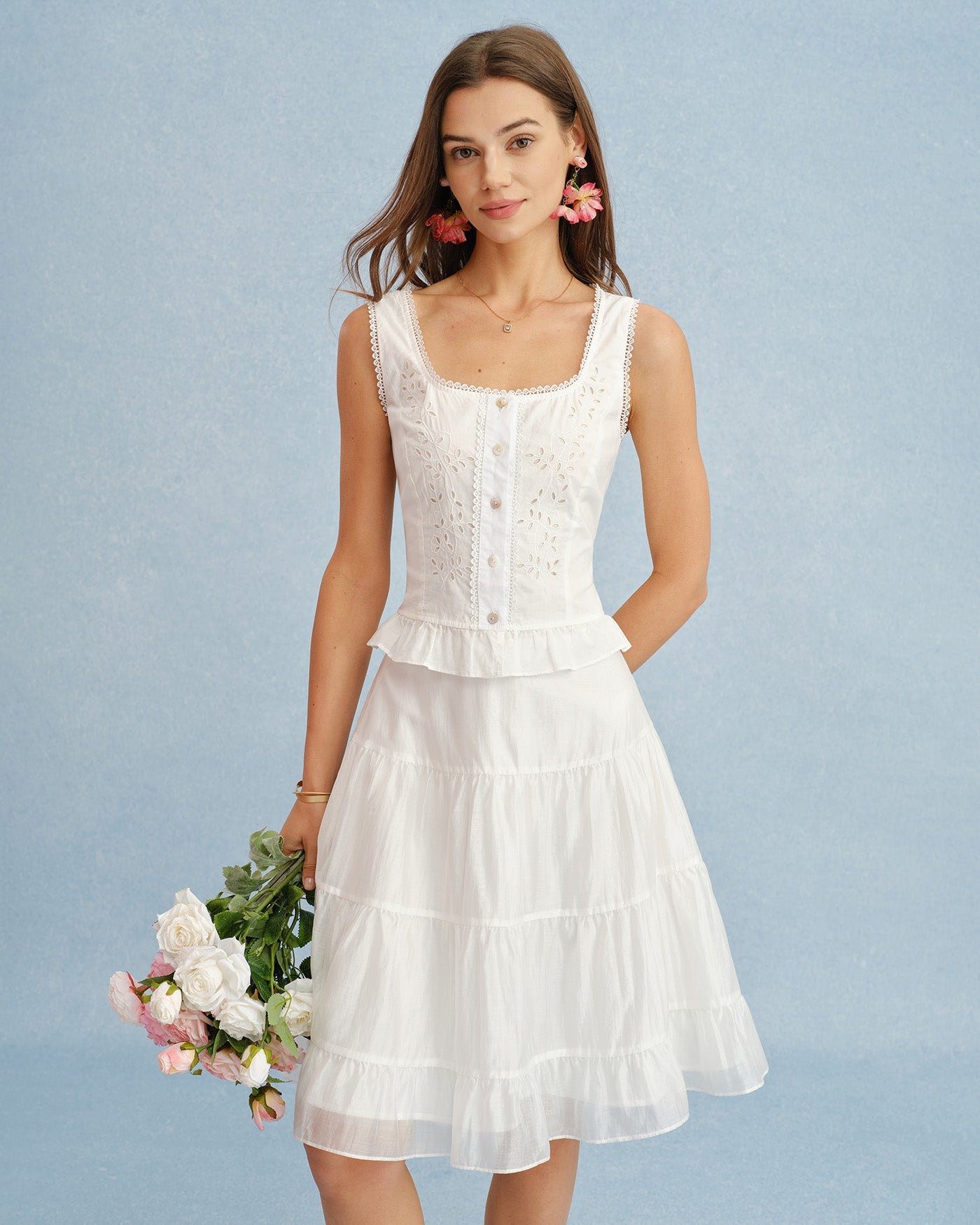 White Lace A-Line Chiffon Skirt