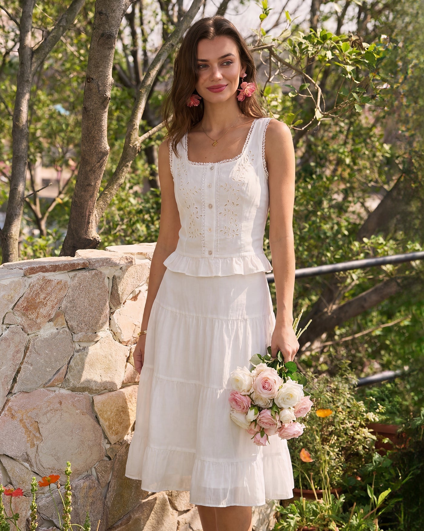White Lace A-Line Chiffon Skirt