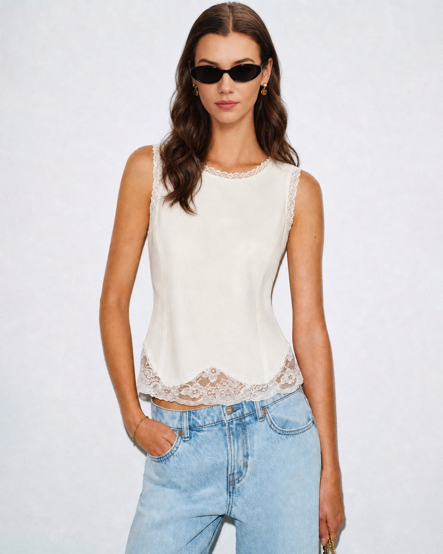 Apricot Lace Tie Tank Top