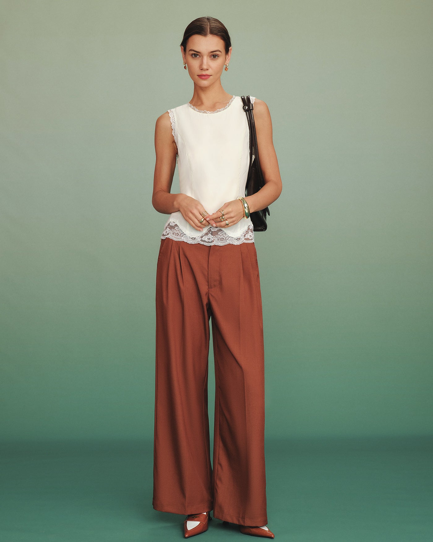 Apricot Lace Tie Tank Top