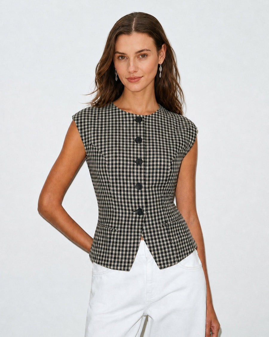 Black Plaid Viscose Tee