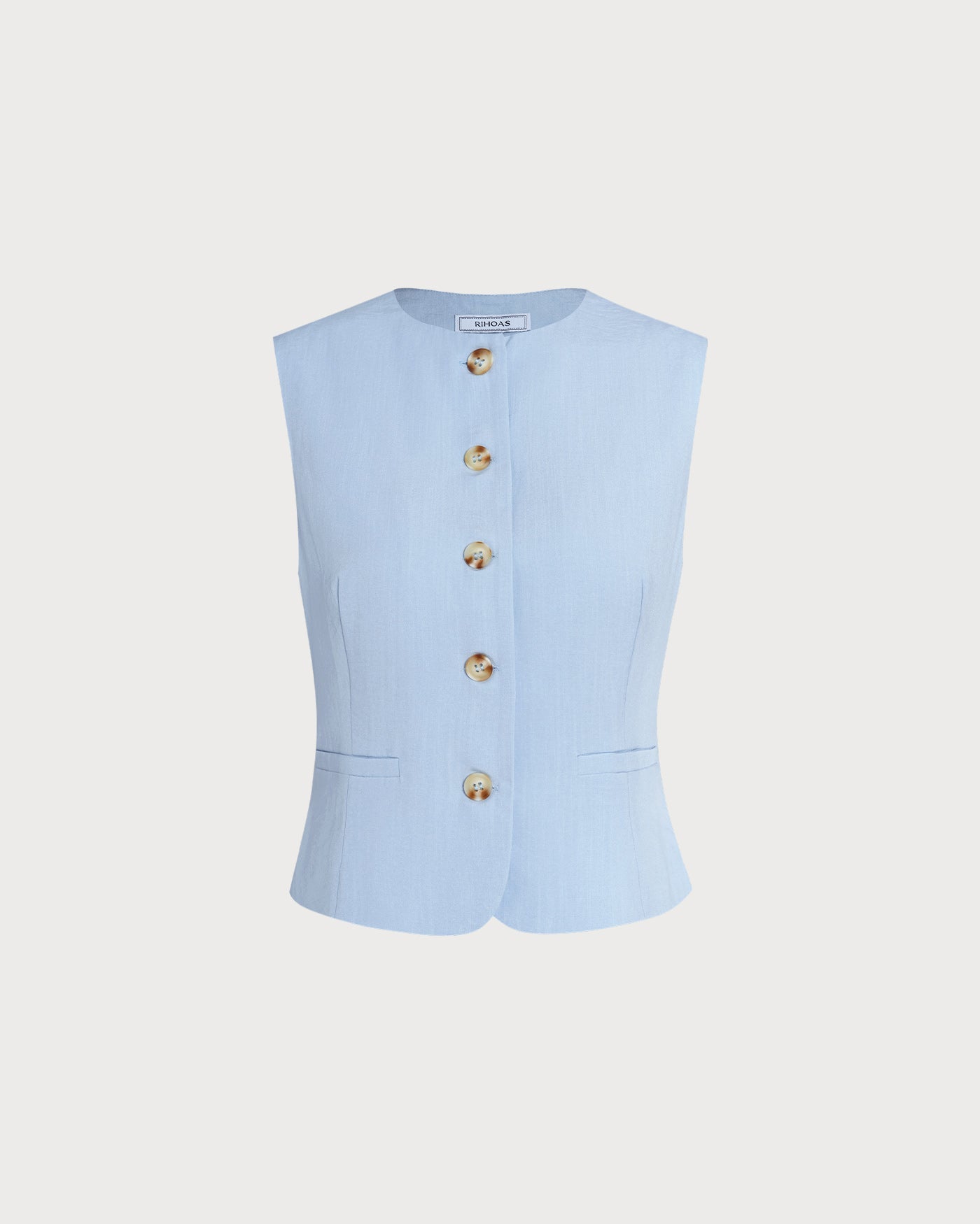 Blue Single Breasted Pockets Vest